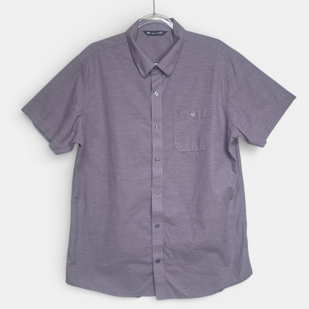 TravisMathew Mens XL Purple Slub Short Sleeve Button Down Shirt Golf Casual
